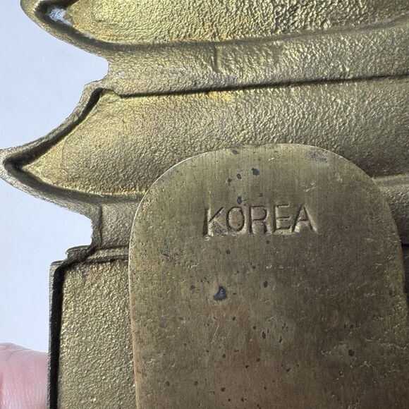 Vintage Folding Brass Asian Pagoda Gate Bookends Made in Korea Set of 2 - Picture 5 of 5